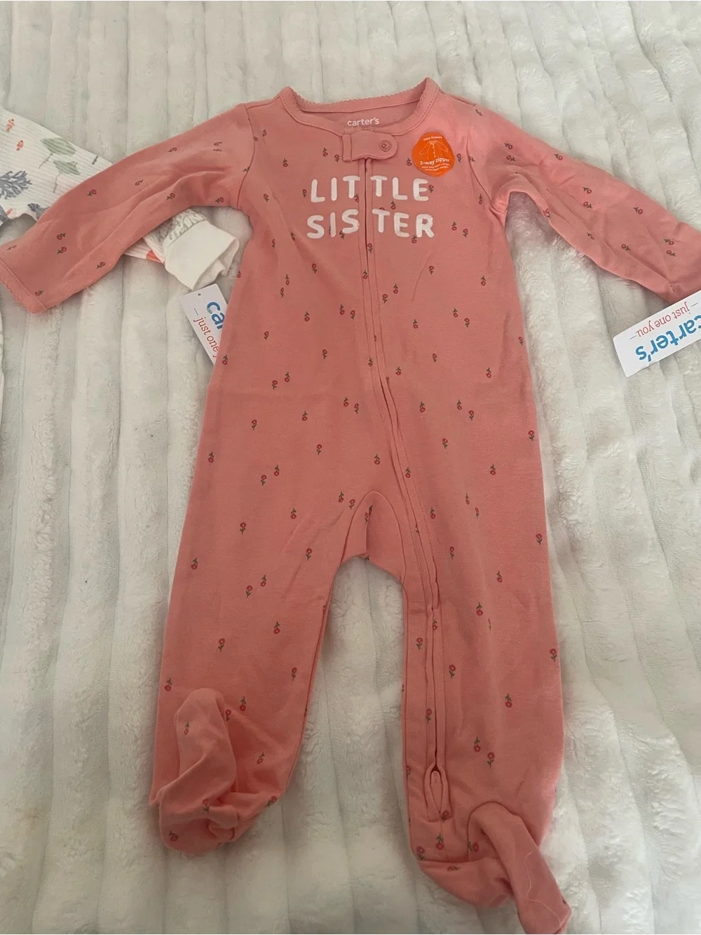 Carter's Coral Pink 'Little Sister' Footed One-Piece & Ocean Print Sleepsuit